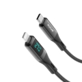Rixus RXUC28L Braided USB-C To Lightning Connector Cable With LED Display 1m Black side angle view