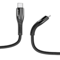 Rixus RXUC37L Fast Charging Cable USB-C To Lightning Connector Nylon 30cm Black side angle view