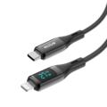 Rixus RXUC28L Braided USB-C To Lightning Connector Cable With LED Display 1m Black front view