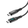 Rixus RXUC28C Braided USB-C Cable With LED Display 1m Black front view