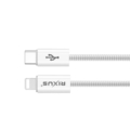 Rixus RXUC08L Fast Charging Cable USB-C To Lightning Connector Cable Braided Nylon 1.8m White side angle view