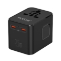 Rixus RX3425 World Travel Adapter 25W With 3 USB Ports Black side angle view