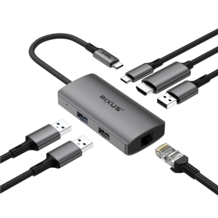 Rixus RXHU07 USB-C Ethernet HDMI Adaptor main product photo