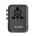 Rixus RX3425 World Travel Adapter 25W With 3 USB Ports Black front view